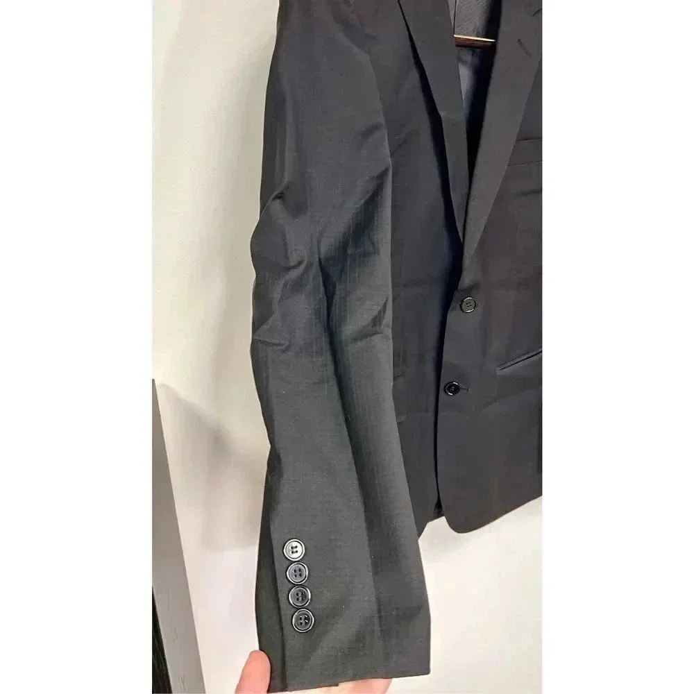 Linea Uomo Mens Black Square  Pattern 2-Button Front Blazer Sports Coat Size 36R